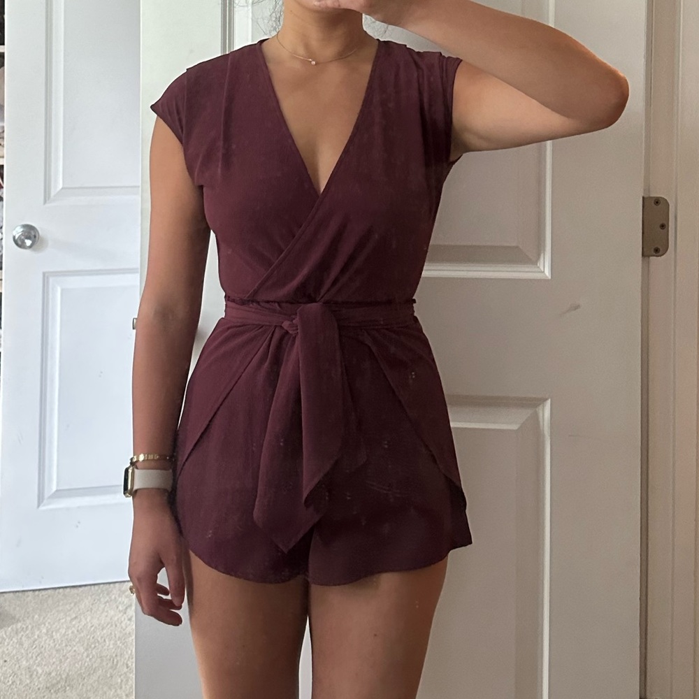 Mint Vanilla Purple Plunge Wrap Romper size AUS 8/US 4